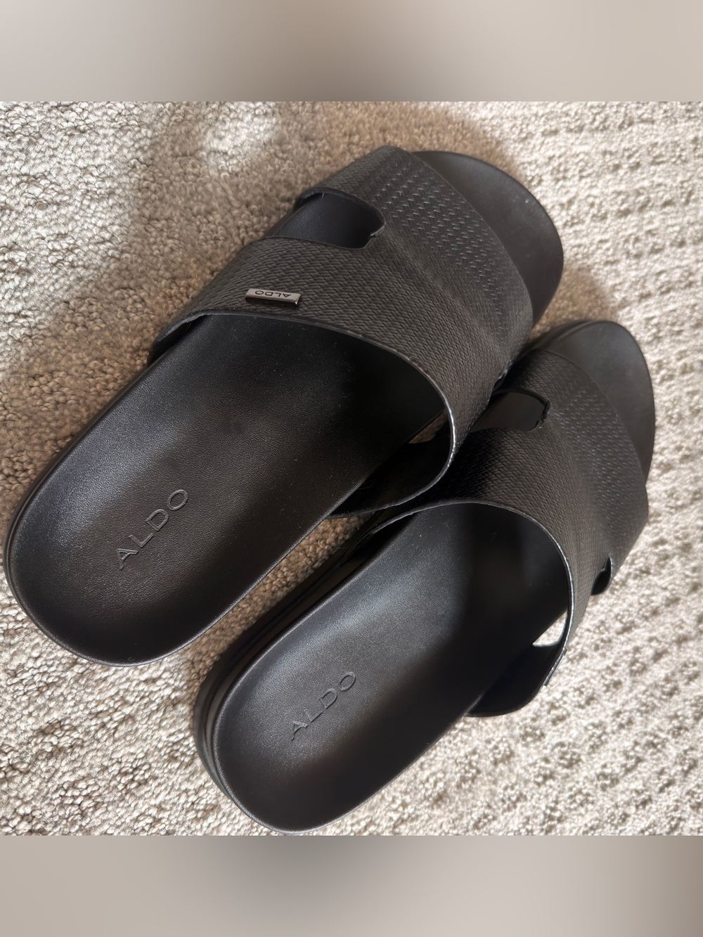 Aldo Black Textured Slide Sandals for Men